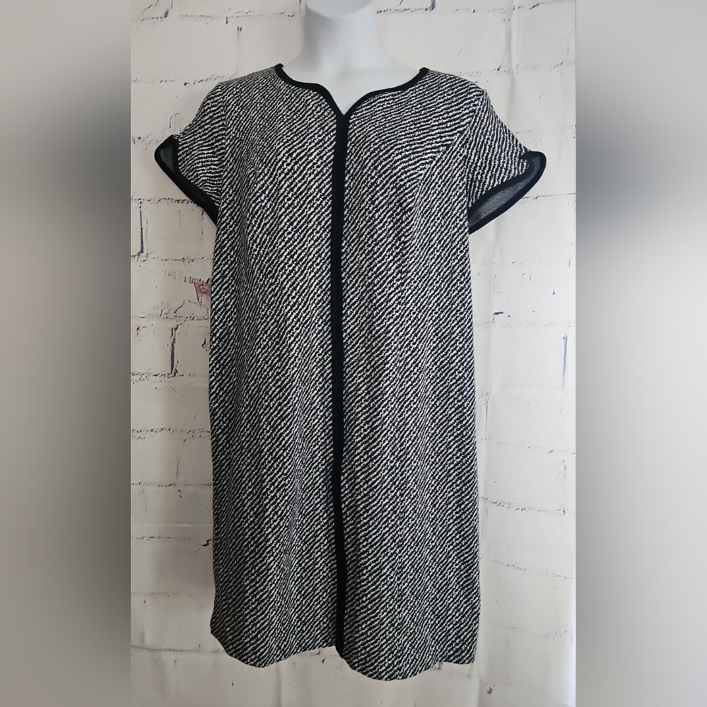 Talbits Petites Black & White Tweed Look Shift Dress Plus 14WP Short Sleeve New